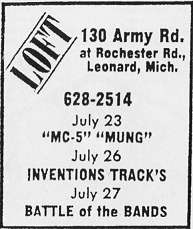 Gig flyer - MC5 at the Loft, July 23, 1968